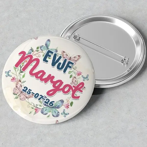 Badges EVJF rond grand format en métal - modèle fleuri