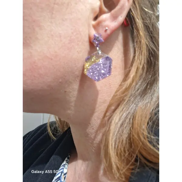 Étoile d’améthyste – boucles d’oreilles scintillantes lilas & or