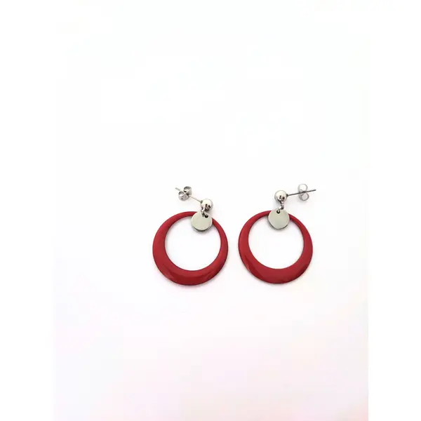 Boucles d’oreilles en acier inoxydable, anneaux émaillés rouge foncé