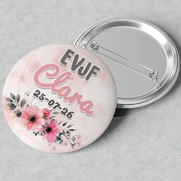 Badges EVJF rond grand format en métal - modèle romantique