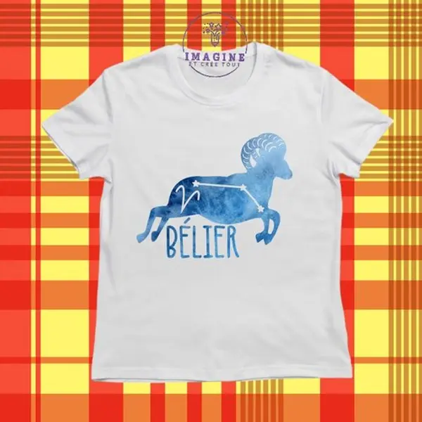 T-shirt personnalisé pour jeunes - col rond - sublimation - signe du bélier - astrologie - galaxie - horoscope - constellations