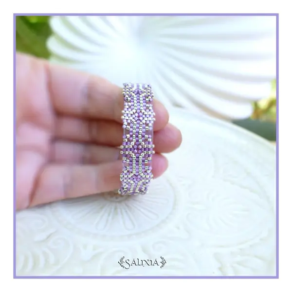 Bracelet granny square tissé à l'aiguille perles de verre japonaises fermoir acier inoxydable (#bc515)