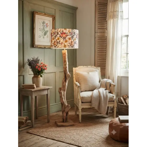 Abat-jour fleuri – luminaire artisanal français, déco romantique, campagne chic, bohème, nature, lampe salon chambre
