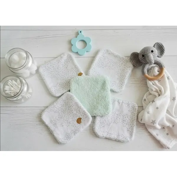 Lot de 6 lingettes bébé coton et éponge bambou