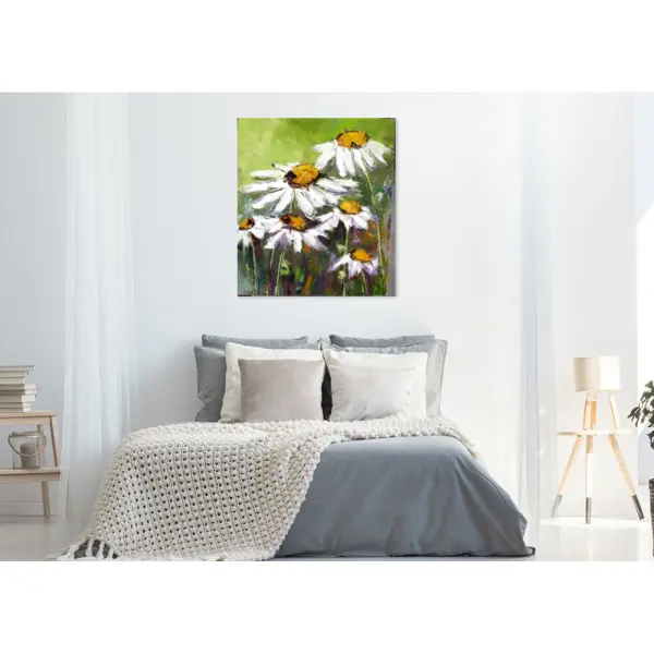 Peinture florale-marguerites sauvages - huile au couteau toile de lin sur châssis : "regard vers la nature"