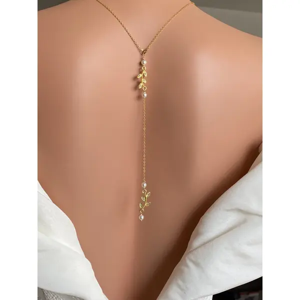 Collier de dos mariage perles naturelles – bijou dos nu mariée bohème chic – accessoire élégant – syléa