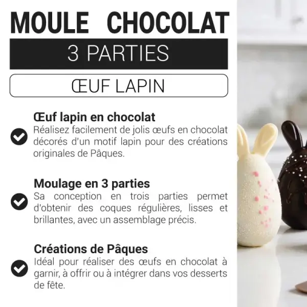 Moule chocolat en 3 parties Oeuf lapin
