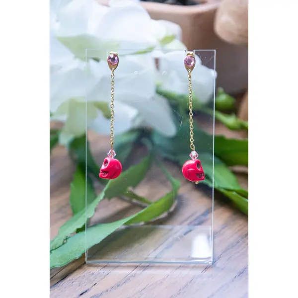 Boucles d'oreilles "mambo" code : destock50 acier et howlite synthétique 58 mm bijoux femme assembler mains (a866b)
