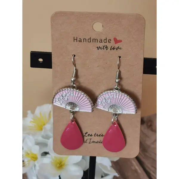 Boucles d'oreilles éventail rose