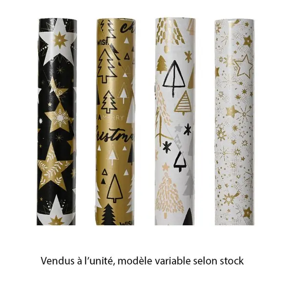 Papier cadeau de Noël, coloris blanc/or variable - L.2m