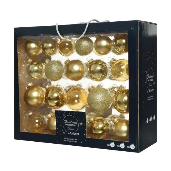 Set de 42 boules de Noël dorées en verre