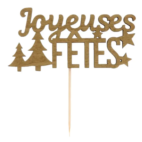 Décors sur pique "Joyeuses Fêtes" dorés (x2)