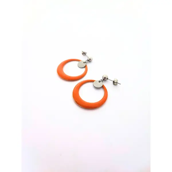 Boucles d’oreilles en acier inoxydable, anneaux émaillés orange