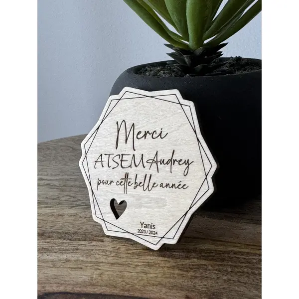 Magnet carte de remerciement en bois à personnaliser - merci maîtresse, merci maître, atsem, aesh - cadeau de fin d'année scolaire