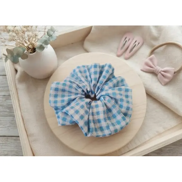 Chouchou fille coton vichy bleu et blanc