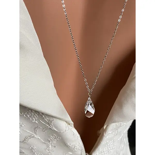 Collier de dos mariage en cristal – bijou dos nu élégant pour mariée- goutte de lumière