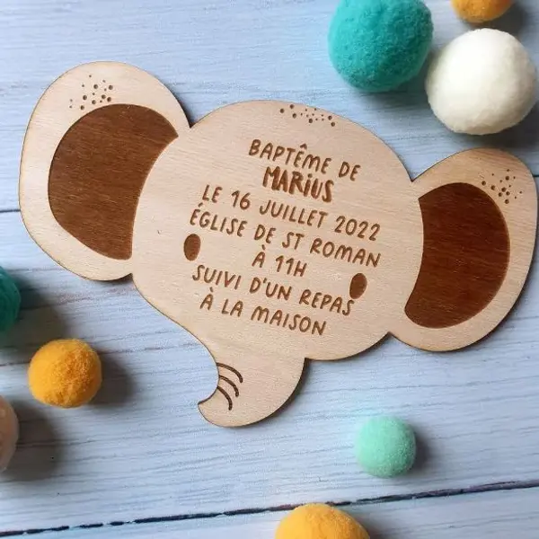 Faire-part en bois mini éléphants