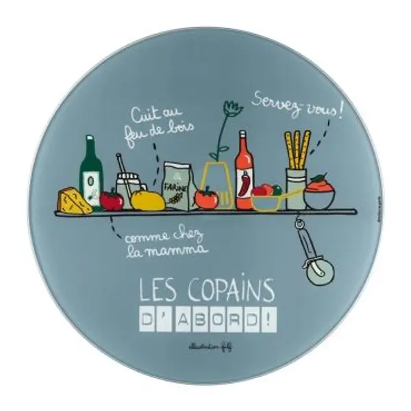 Plat à Pizza et sa Roulette "Les Copains d'Abord" Gris - Derrière La Porte