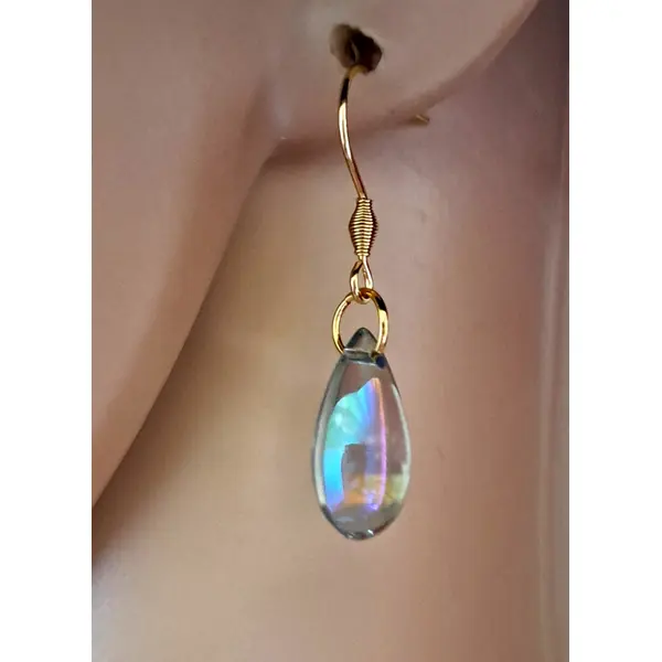 Boucle d'oreille perles en verre transparente, crochet en métal acier inoxydable doré