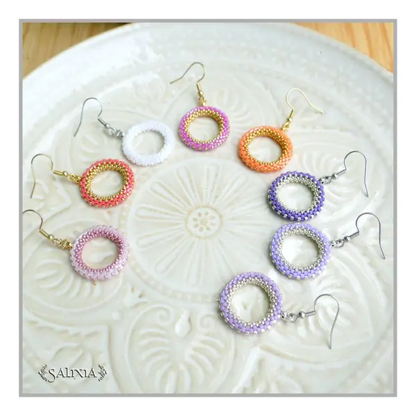 Boucles d'oreilles anneaux tissés à l'aiguille perles de verre japonaises crochets ou dormeuses acier inoxydable (#bo996)