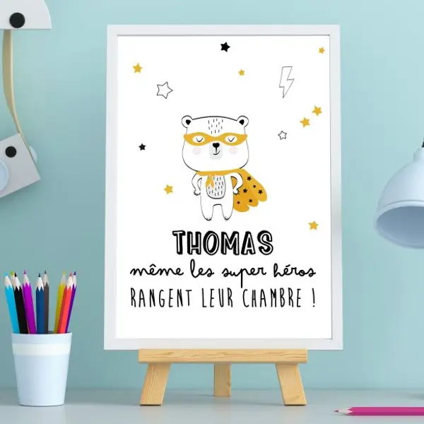 Affiche Super héros personnalisée avec prénom