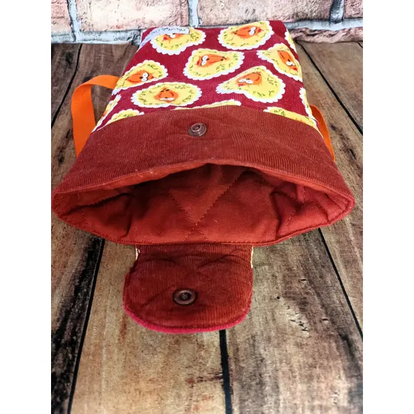 Pochette à livre velours, housse pour livre de poche, chouette orange bordeaux, velours mille-raies, cadeau lecteur lectrice