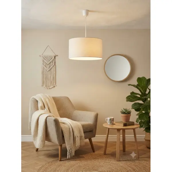 Abat-jour écru effet textile – luminaire décoration intérieure, naturel, scandinave, bohème et bord de mer – lampe de chevet, salon