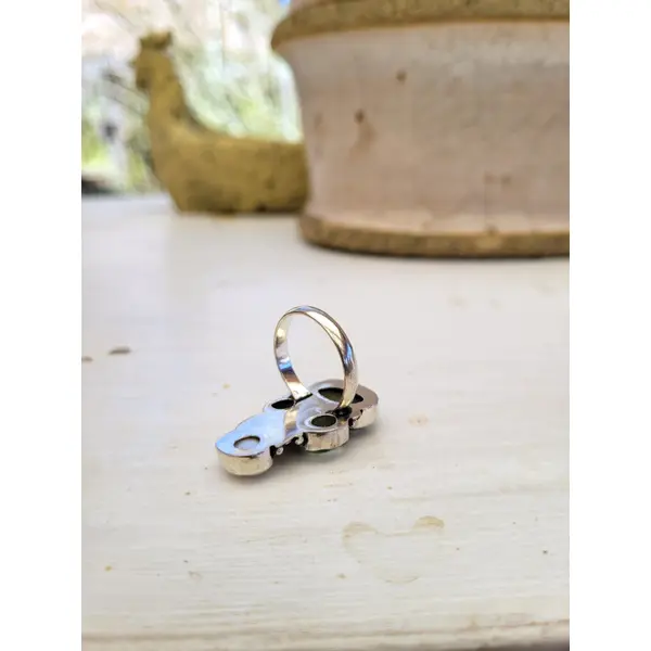 Cadeau amitié : une bague multi-pierres en argent massif 925 avec cabochons cyanite, topaze, améthyste et perle fine !!!!
