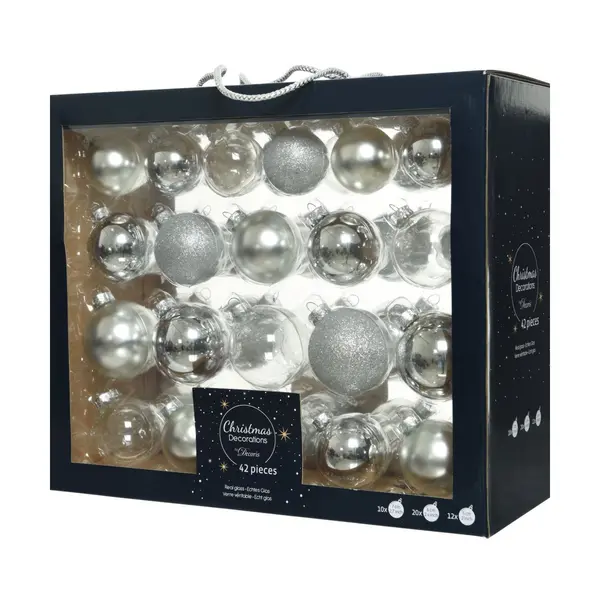 42 Boules de Noël classiques argent