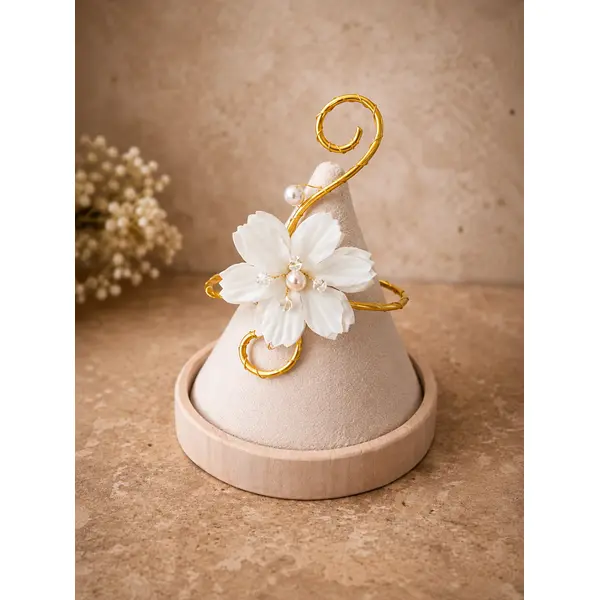 Parure mariage arabesque fleur métal doré & perles – bijoux mariée romantique et élégante