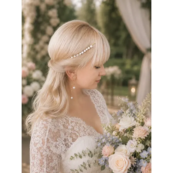 Outil de coiffure en laiton et perles naturelles – serre-tête inversé – bijou cheveux mariage