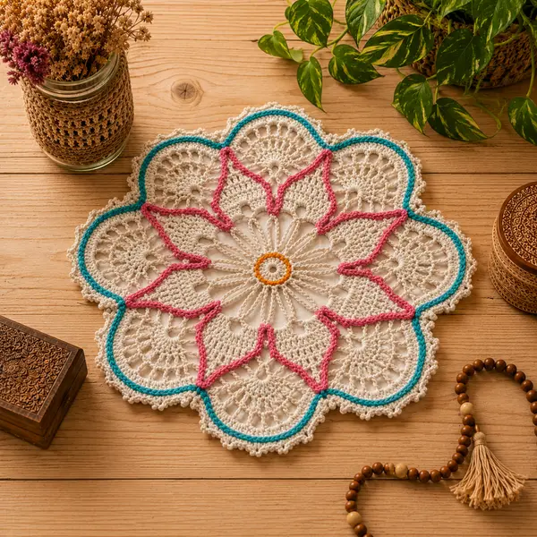 Napperon bohème au crochet " éveil des pétales " – décoration bohème, création artisanale