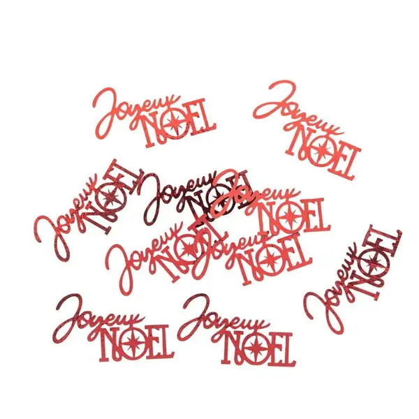 10 confettis de table en bois : "Joyeux Noël", coloris rouge