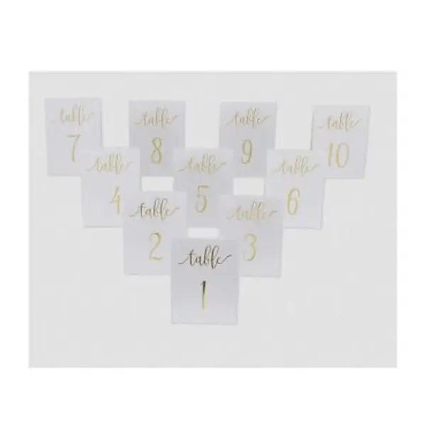 10 Marque-Tables de 1 à 10 - Blanc & Dorure Embossée