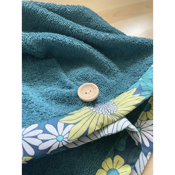 Serviette de tête - serviette turban pour cheveux en éponge coton bleu canard