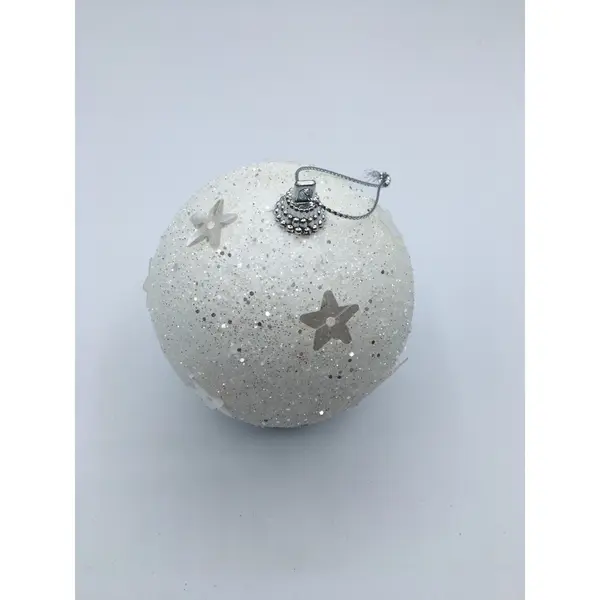 3 Boules blanches à paillettes et étoiles