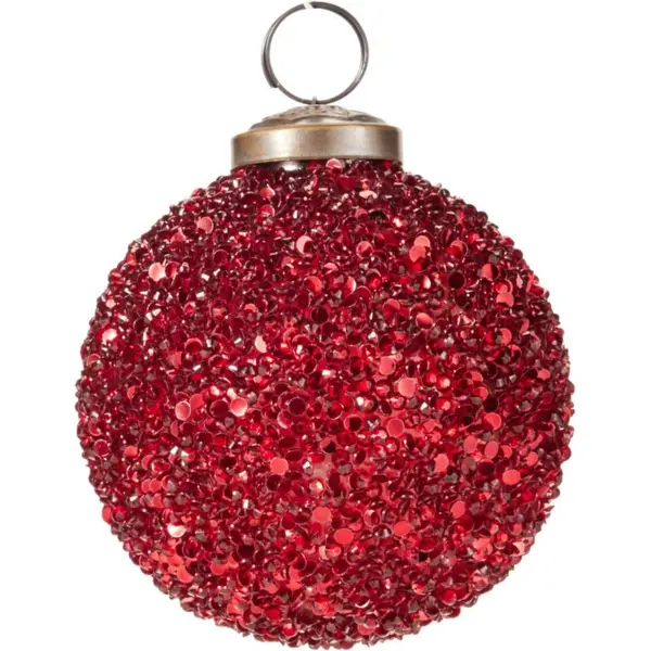 6 Boules de Noël en verre perlée rouge
