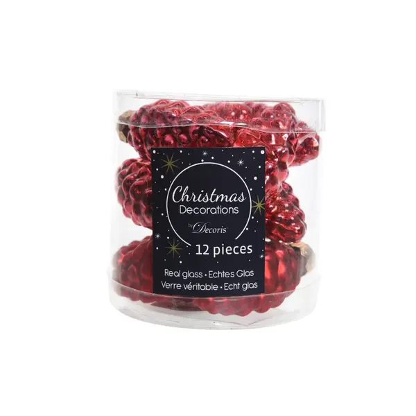 12 Pommes de pin en verre rouges