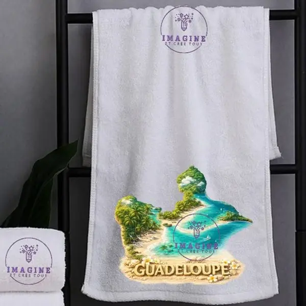 Petite serviette personnalisée pour le visage - sublimation - infusible ink - impression - carte guadeloupe - plage tropicale - sable