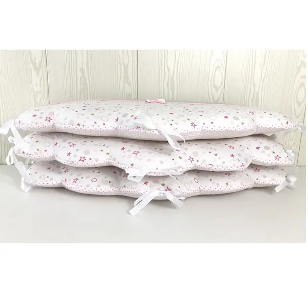 Tour de lit bébé en 3 nuages de 60cm large, blanc rose et gris. promotion