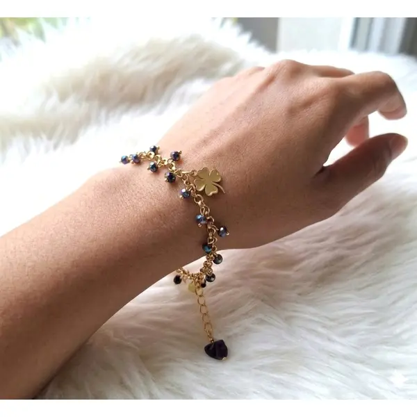 Bracelet porte-bonheur "trèfle & améthyste"