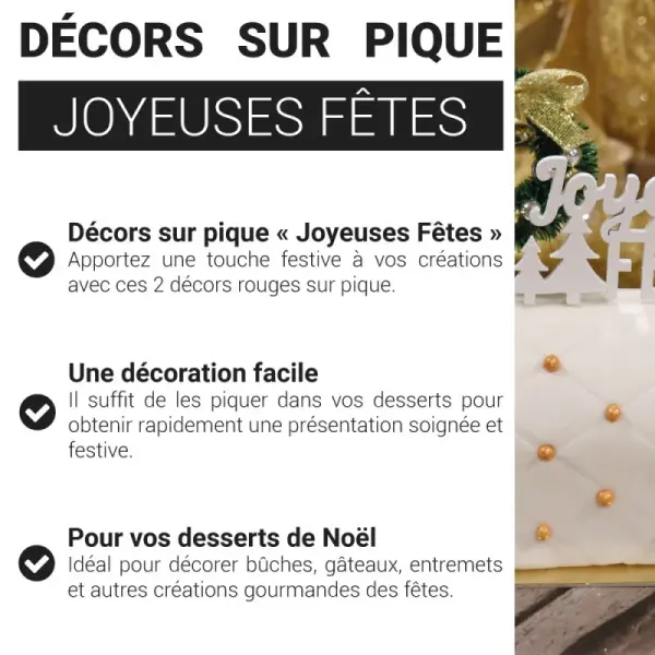 Décors sur pique "Joyeuses Fêtes" blancs (x30)