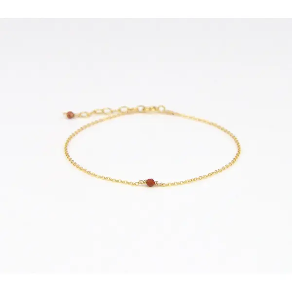 Bracelet très fin en argent 925 et jaspe rouge - bracelet minimaliste en argent 925 ou en or - bijoux en pierres fines naturelles