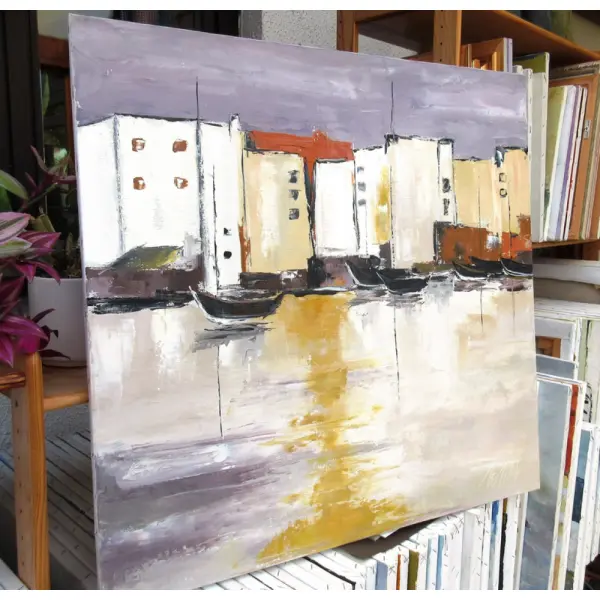 Peinture de marine , dans le midi, huile au couteau sur toile de lin sur châssis... : "port de marseille"