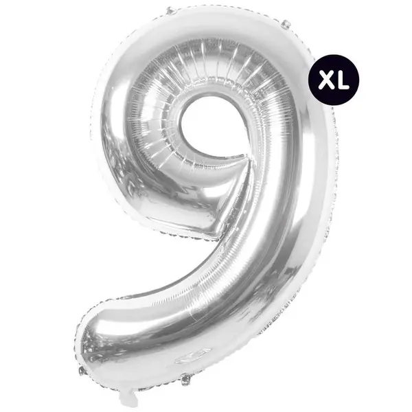 Ballon aluminium chiffre "9" argenté, haut. 86 cm