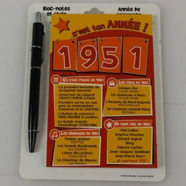 Bloc-notes et Stylo Année de naissance 1988