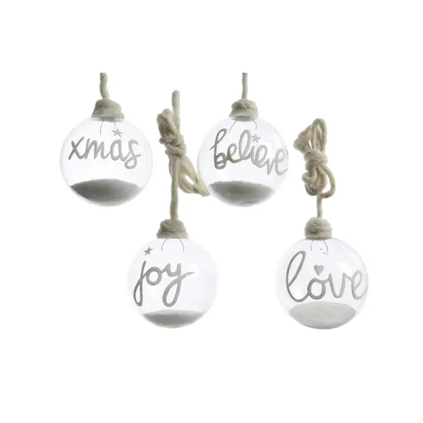 4 Boules en verre transparent à paillettes et texte