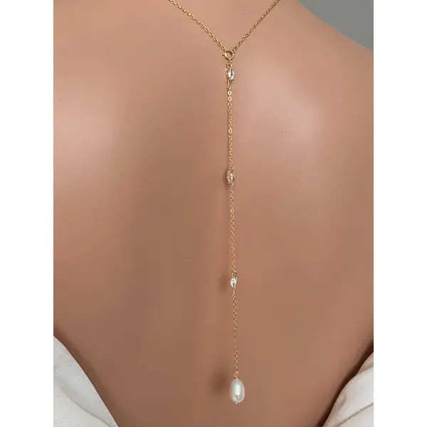 Collier de dos mariage perles d'eau – bijou de mariée élégant -salto de agua