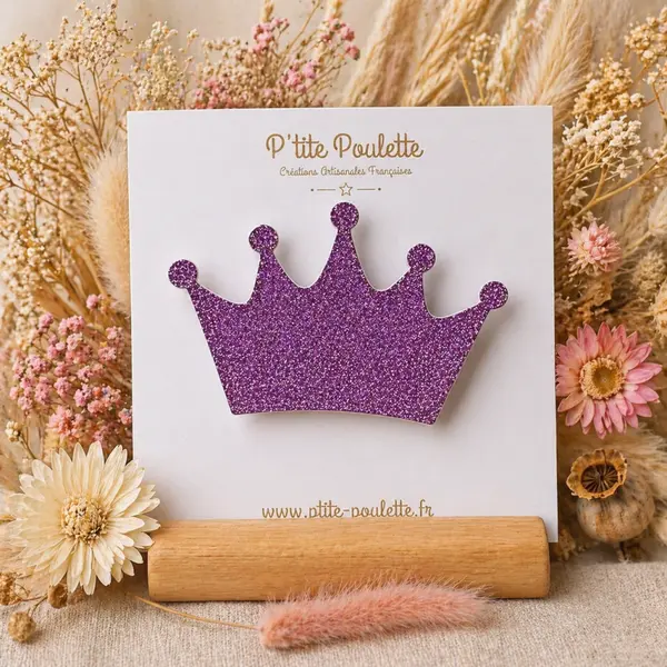 Broche couronne pailletée – bijou fantaisie – accessoire veste pull – création artisanale française
