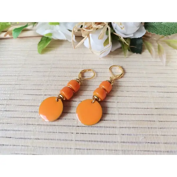 Boucles d'oreilles acier inoxydable dorées et sequin émail